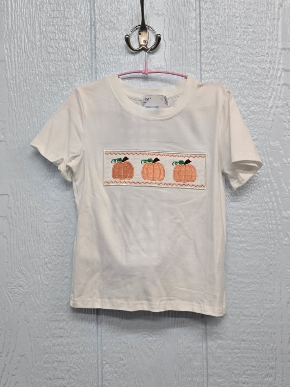 NWT Size 3 Classic White Kids T-Shirt Shorts with Pumpkin Applique -